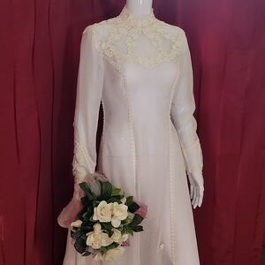 Sheer White Long Knitted Floral Wedding Dress